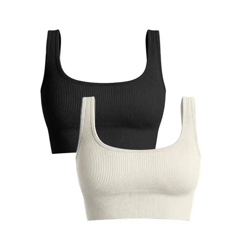 Women's 3 Piece Medium Support Tank TopRibbed Seamless Removable Cups Workout ExerciseSport Bra Lady-- Fit