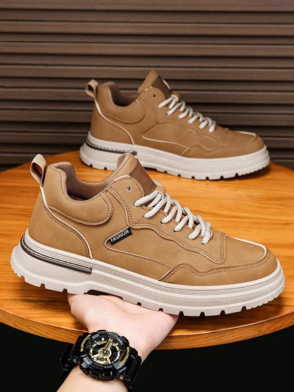 Sporty Men's Plain Outdoor Hiking Shoes, Casual Sporty Lace Up Front Low Top Shoes, Fashionable Sneakers for Daily Wear