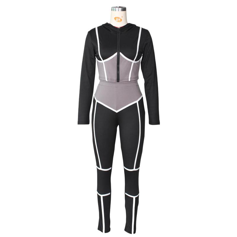 Autumn and Winter European and American Women's Clothing Fashion Yoga Clothes Contrast Color Tight Two-Piece Sports Suit in Stock