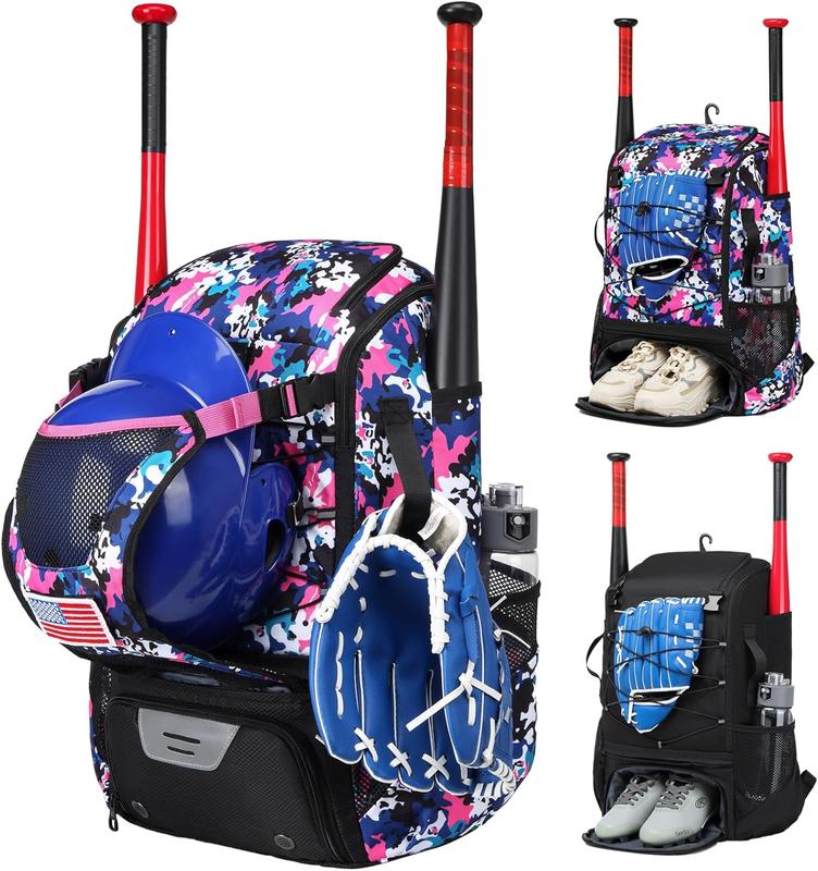 Softball Bag,Softball Bat Bag For Youth Adults,Baseball Bag with Fence Hook for TBall Bat & Equipment,Lightweight Baseball Bat Backpack with Shoe Compartment,Large Main Compartment for