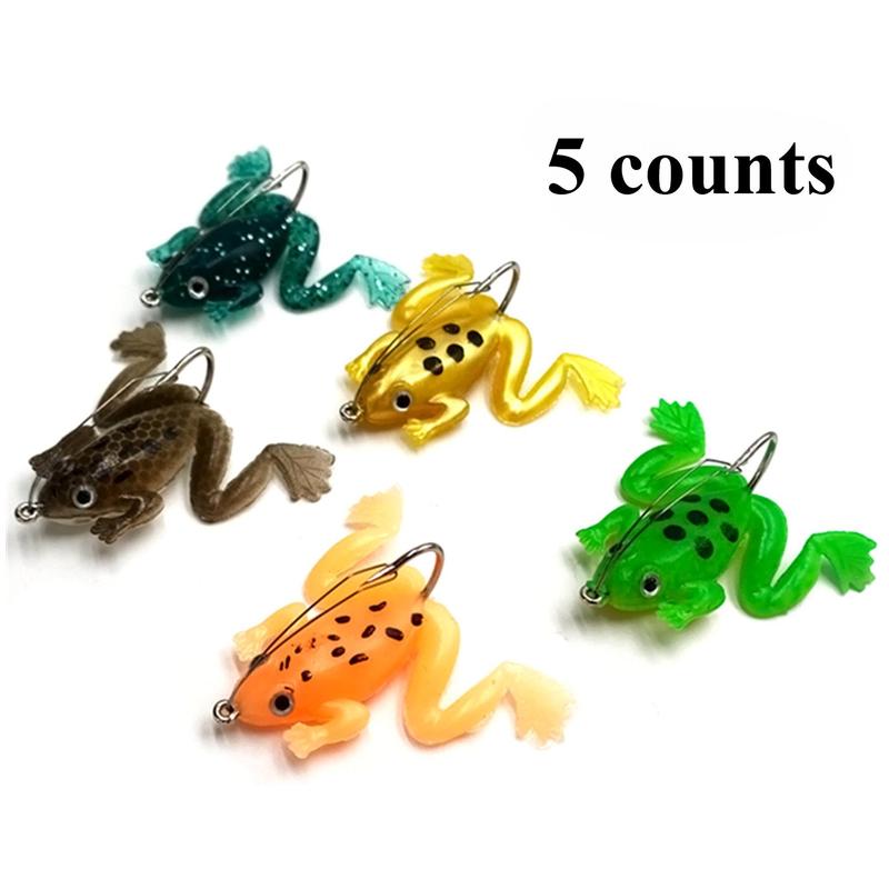 Artificial Frog Shaped Fishing Lure, 5 Counts set Bionic Frog Lure, Soft Bait with Sharp Hook, Fishing Tackle, Outdoor Fishing Accessories