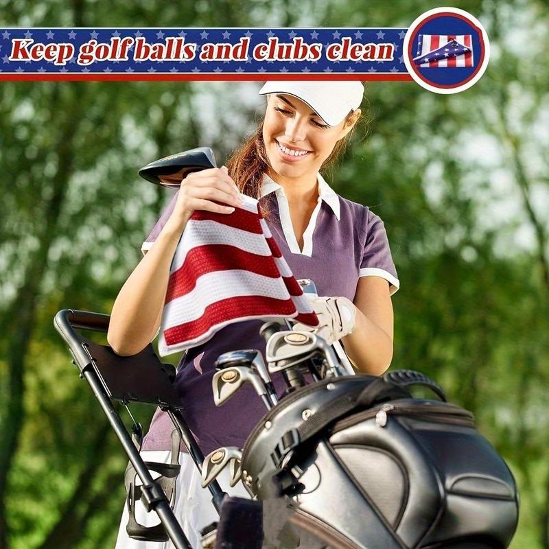 Flag Pattern Golf Towel, Microfiber Golf Towel with Carabiner Clip, Golf Accessories for Men, Husband, Father and Veterans, Birthday Gift