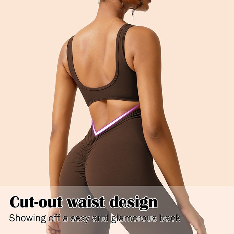 Women Sleeveless Flare Jumpsuits Seamless Workout High Waist Butt Liftings Yoga Jumpsuits Sexy Backless Tank Tops Bodycon Scrunch Butt Yoga Rompers