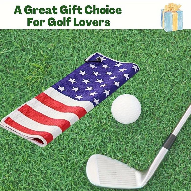 Flag Pattern Golf Towel, Microfiber Golf Towel with Carabiner Clip, Golf Accessories for Men, Husband, Father and Veterans, Birthday Gift