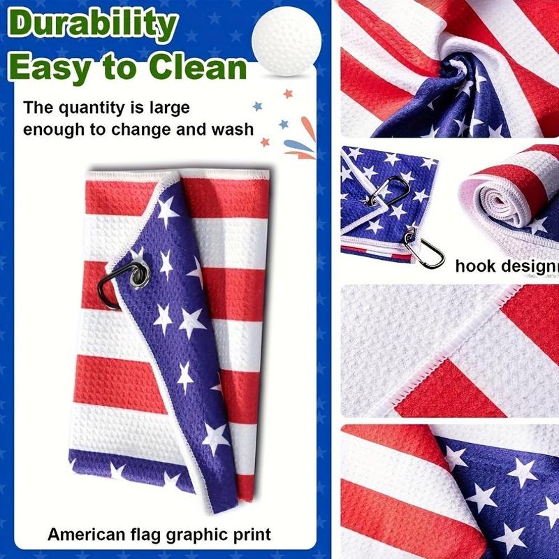 Flag Pattern Golf Towel, Microfiber Golf Towel with Carabiner Clip, Golf Accessories for Men, Husband, Father and Veterans, Birthday Gift