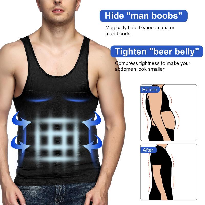 Odoland Sports mens 5 Pack Body Shaper  Tummy Vest Thermal  Shirt Tank Top Shapewear