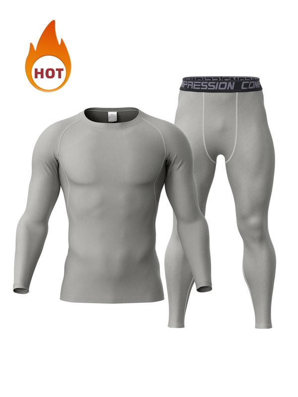 Men's Long Sleeve Compression Top & Bottoms Set, Tight High Stretch Breathable Comfortable Sports Set, Men's Sportswear Set for Indoor Outdoor Wear