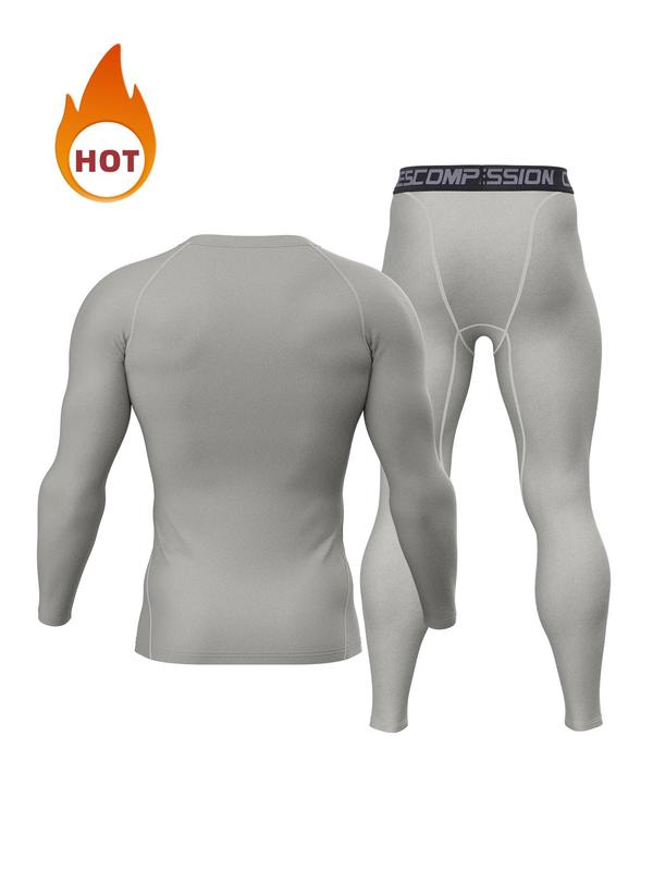 Men's Long Sleeve Compression Top & Bottoms Set, Tight High Stretch Breathable Comfortable Sports Set, Men's Sportswear Set for Indoor Outdoor Wear