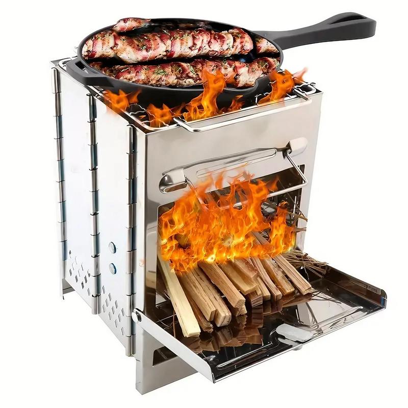 Portable Stainless Steel Barbecue Stove, Windproof Useful Lightweight Emergency Wood Stove, Barbecue Utensils for Camping Picnic Outdoor