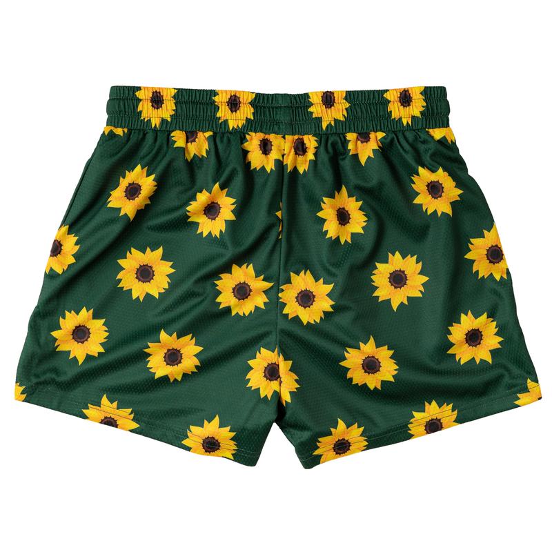 Kill Crew Muay Thai Shorts - Sunflower - Green, Unisex, Mid Thigh Cut, Pockets, Gym Shorts, Elastic Waistband, Long drawcord with wax tips