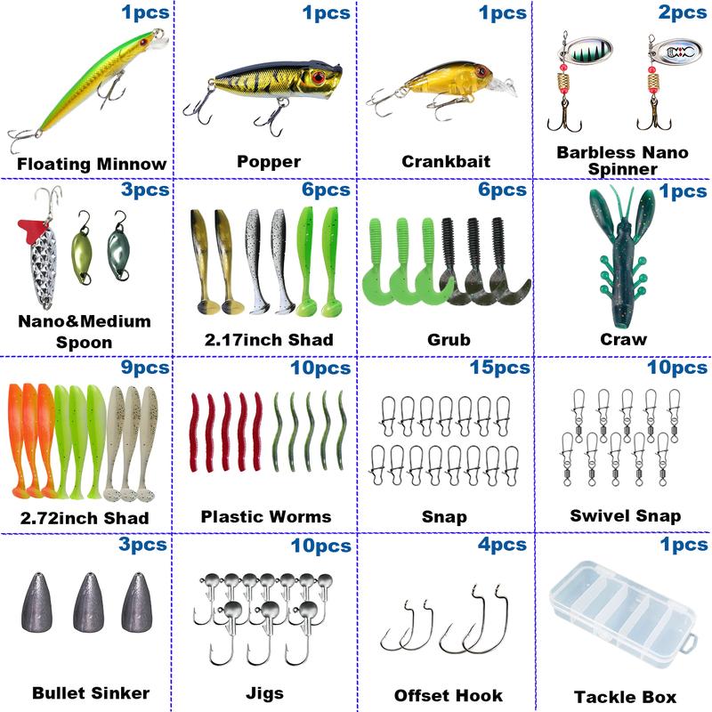 2024 Christmas Gift 82PCS Outdoor Fishing Lure for Fisher Adult Men Teen Boy Father Grandpa Brother Boyfriend Custom Fishing Lures Fishing Lure Kit for Freshwater Saltwater Bass Trout Including Minnow Soft Plastic Worm Crankbaits Poppers