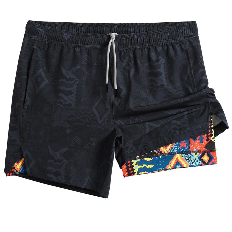 2 in 1 Stretch Short Lined Black Mayan Gym Shorts