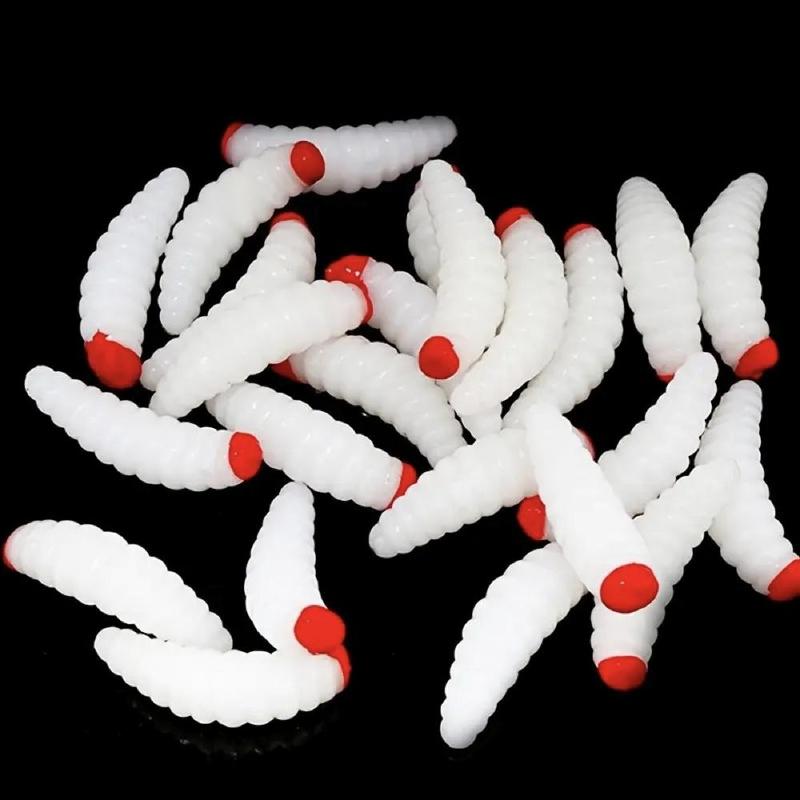 Colorful Mini Fake Fishing Lure, 100pcs box Artificial Lifelike Red-headed Breadworm Fishing Bait, Fishing Tackle, Outdoor Fishing Accessories