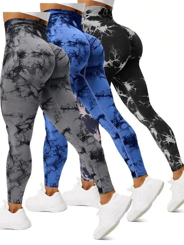 Women's Tie Dye Print Ruched High Waist Sports Leggings, Casual Comfy Breathable Seamless Skinny Pants for Yoga Gym Workout Running, Ladies Sportswear for All Seasons