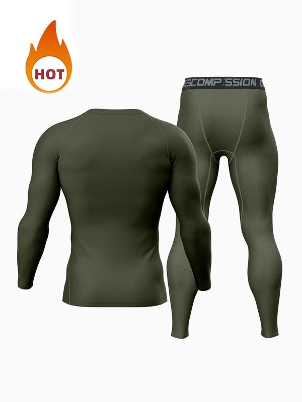 Men's Long Sleeve Compression Top & Bottoms Set, Tight High Stretch Breathable Comfortable Sports Set, Men's Sportswear Set for Indoor Outdoor Wear