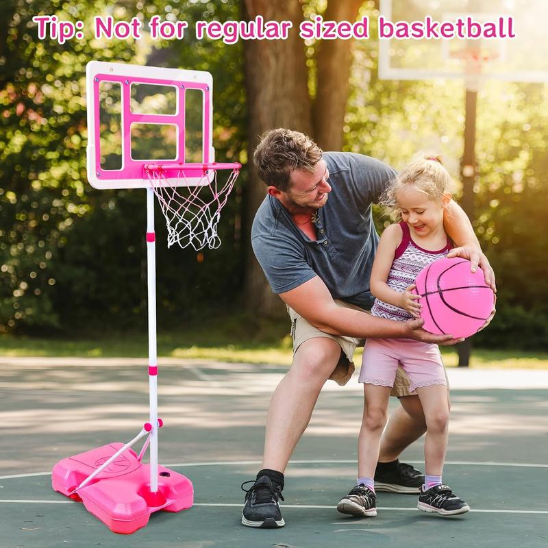 Kids Basketball Hoop with Stand, Adjustable Height 3.5FT-6.2FT Toddler Basketball Hoop, Basketball Goal Outdoor Indoor Toys for Girls Age 3 4 5 6 7 8 Years Old Gifts(Pink)