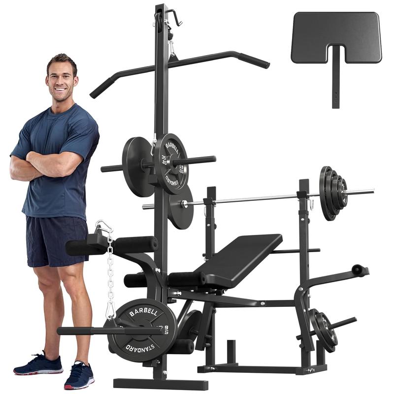 Mikolo 8 in 1 Olympic Weight Bench Set with Leg Extension and Leg Curl, Multi-Function Bench Press Set with Preacher Curl Pad and Chest Fly, Full-Body Strength Training Equipment