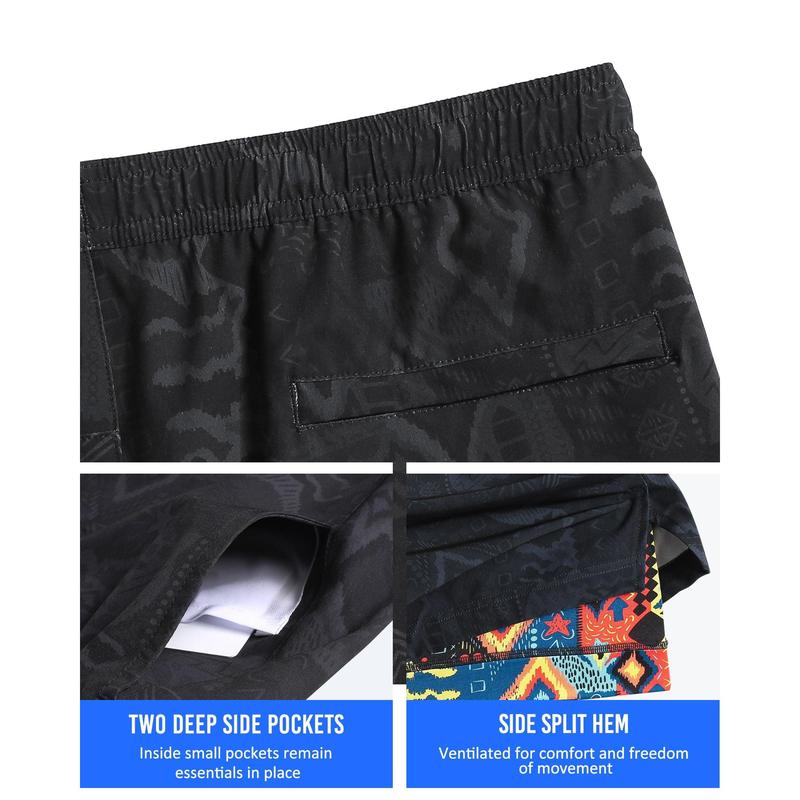 2 in 1 Stretch Short Lined Black Mayan Gym Shorts