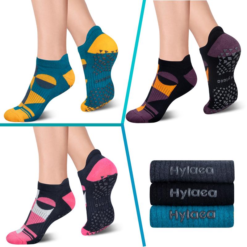 Hylaea Unisex Non Slip Grip Socks for Yoga, Hospital, Pilates, Barre | Ankle, Cushioned