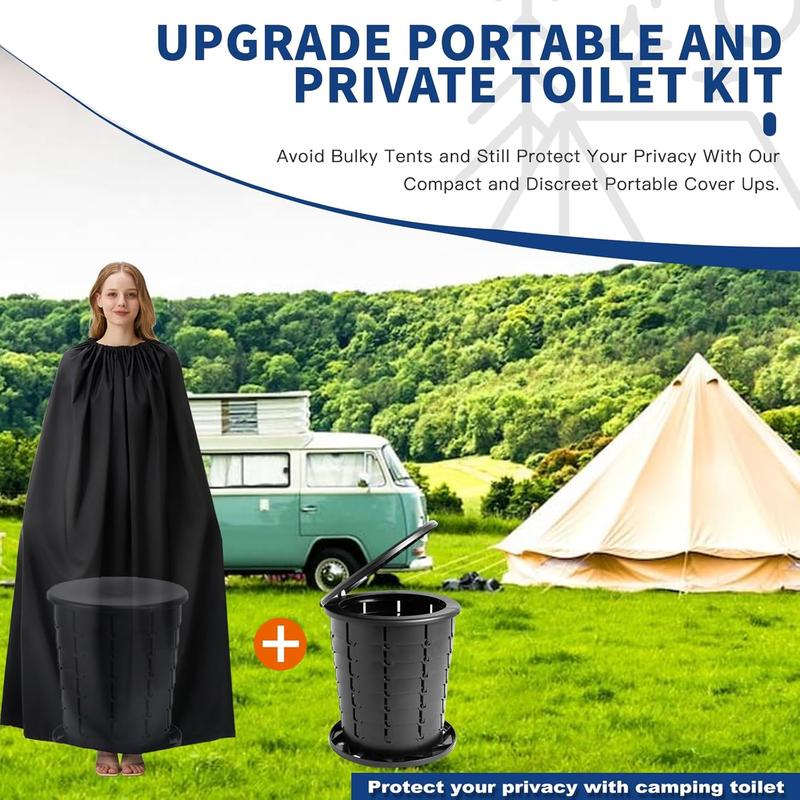 Portable Toilet Kit for Adults, Retractable Camping Toilet with Wearable  Tent Outdoor Travel Toilet with  Shelters Folding XL Potty with Adjustable Height for Hiking,,RV