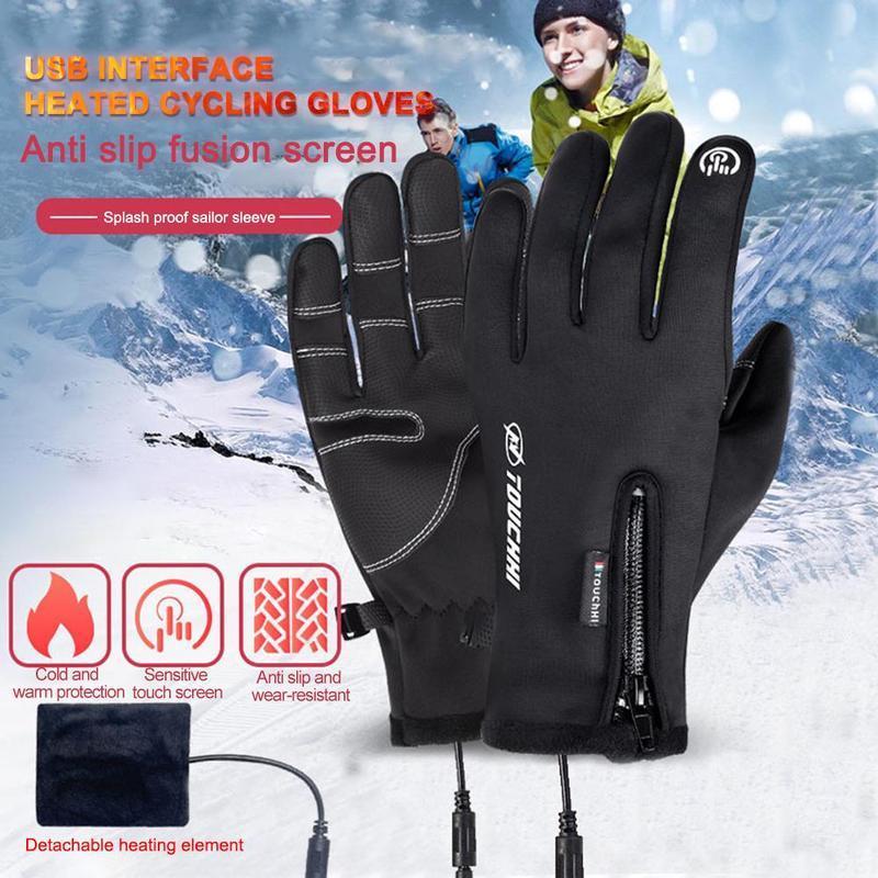 USB Heated Gloves Touch Screen Heating Waterproof Electric Heated Gloves Unisex Thermal Mittens for Outdoor Fishing Motorcycle