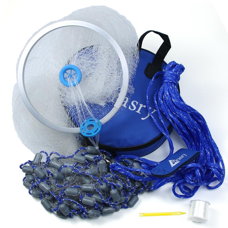 Drasry Fishing Cast Net with Aluminum Ring 3 8 Mesh for Bait Shrimp Minnow Saltwater Freshwater Bait Shrimp Trap Fish Throw Net Heavy Duty Sinker. Size 4FT 5FT 6FT 7FT Radius fishing gift bait trap