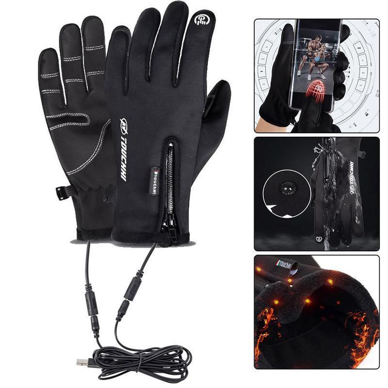 USB Heated Gloves Touch Screen Heating Waterproof Electric Heated Gloves Unisex Thermal Mittens for Outdoor Fishing Motorcycle