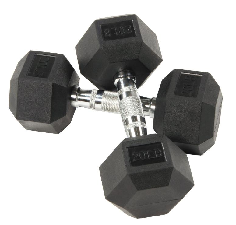 Rubber Encased Hex Dumbbells, 20 Lbs. Pair - Perfect for Home Gym Workouts