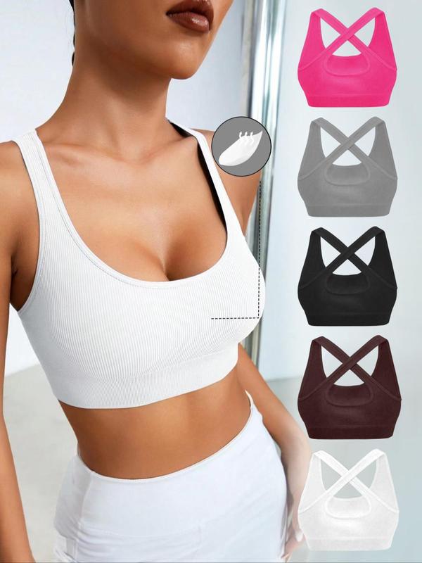 Women's Solid Criss Cross Back Sports Vest, Breathable Comfortable Sports Tank Top for Yoga Gym Workout, Ladies Sportswear for All Seasons