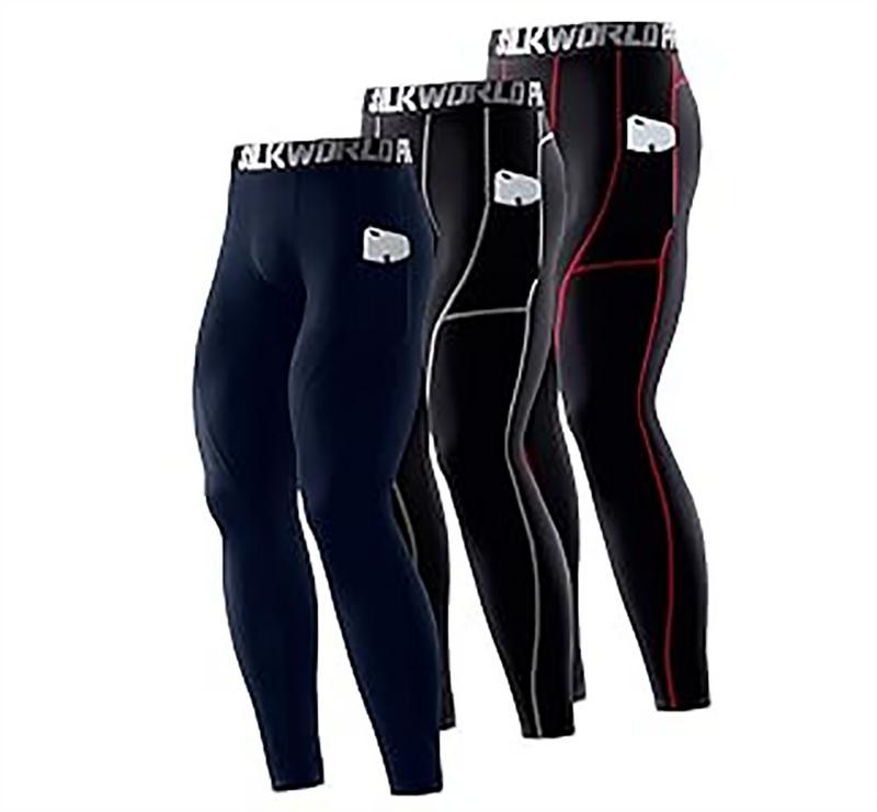 17.99  SILKWORLD Men's 2~3 Pack Compression Pants Pockets Cool Dry Gym Leggings Baselayer Running Tights machine washable black gym reapers  workoutclothes