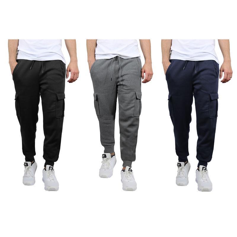 Men's 3 Pack Fleece Active Athletic Jogger Sweatpants with Drawstring Sizes S-2XL