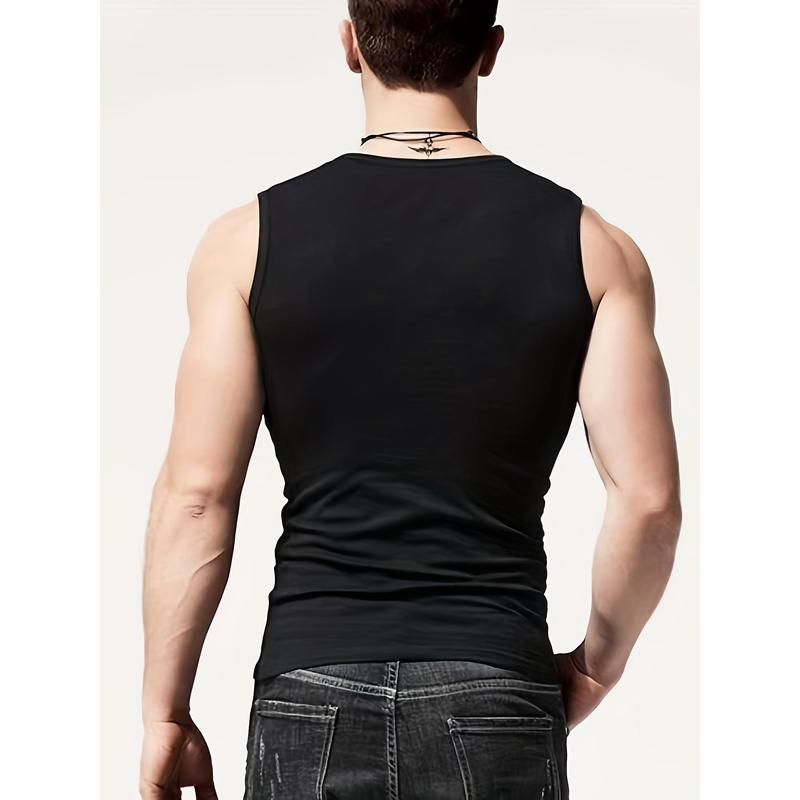 3pcs Breathable Men's Comfortable High Elasticity Vest, Quick Dry Compression Sleeveless Sports Tops & Undershirts