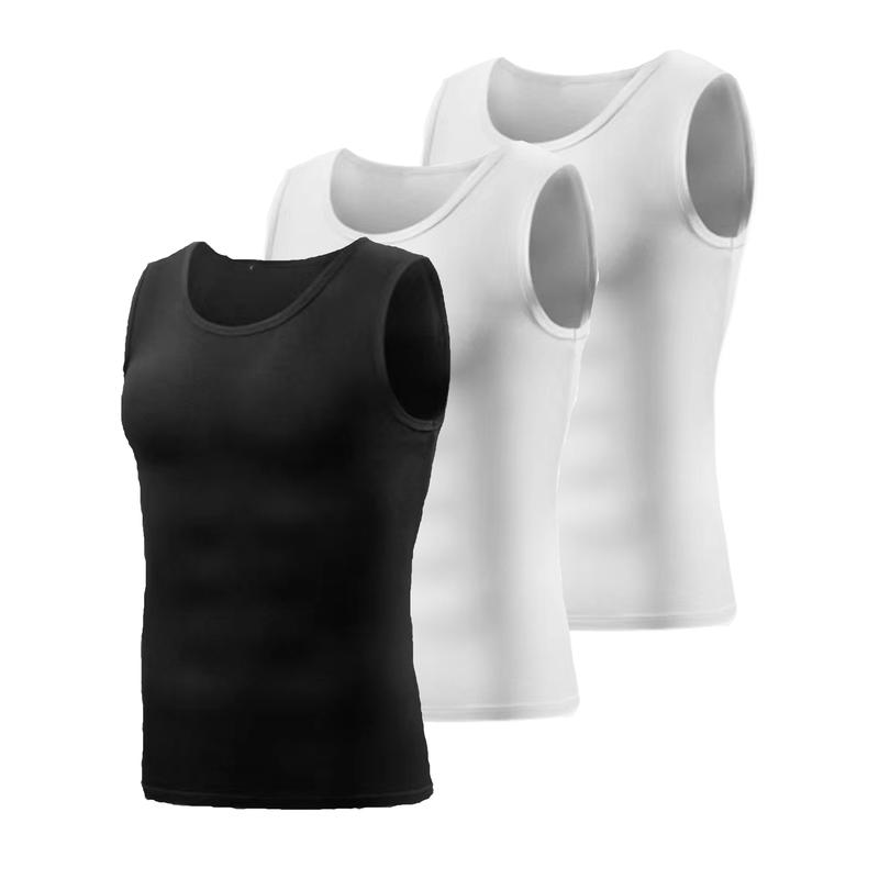 3pcs Breathable Men's Comfortable High Elasticity Vest, Quick Dry Compression Sleeveless Sports Tops & Undershirts