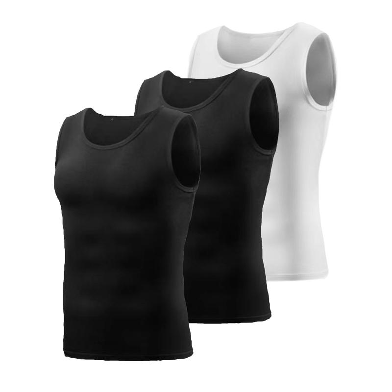 3pcs Breathable Men's Comfortable High Elasticity Vest, Quick Dry Compression Sleeveless Sports Tops & Undershirts