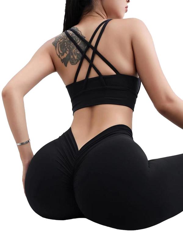 Women's Solid Ruched High Waist Sports Leggings, Butt Lift Yoga Pants, High Stretch Seamless Gym Leggings, Ladies Sportswear for Indoor Outdoor Wear, Tummy Control