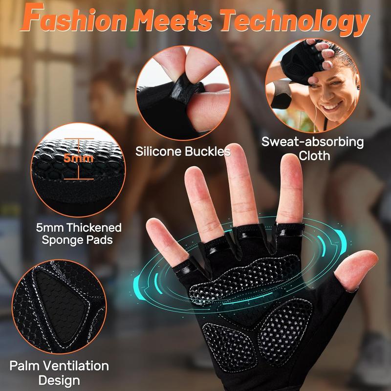 5-in-1 Workout Gloves for Men & Women, with Excellent Grip, Full Protection Exercise Weight Lifting Gym Gloves, Detachable Wrist Strap & Mesh Bag