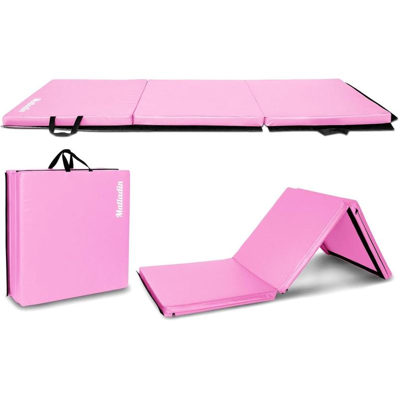 6' Folding Tri-fold Gymnastics Gym Exercise Aerobics Mat, 6ft x 2ft x 2in PU Leather Tumbling Mats with Hook & Loop Fastener for Stretching Yoga Cheerleading Martial Arts