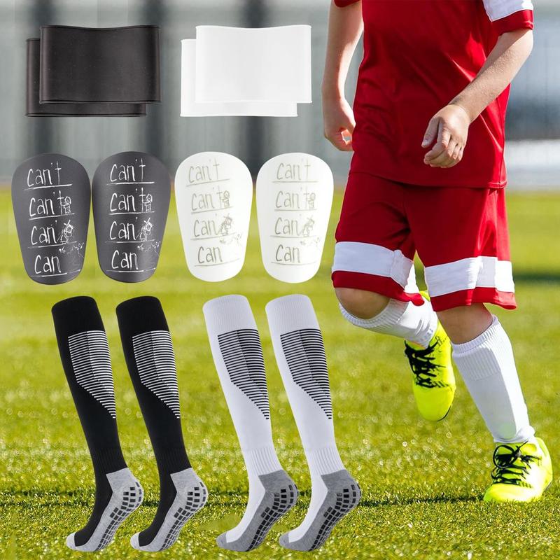 Football Socks & Shin Guard Set, 6 Counts set Non-slip Football Socks with Shin Guards & Socks Bands, Professional Football Equipment for Men & Women