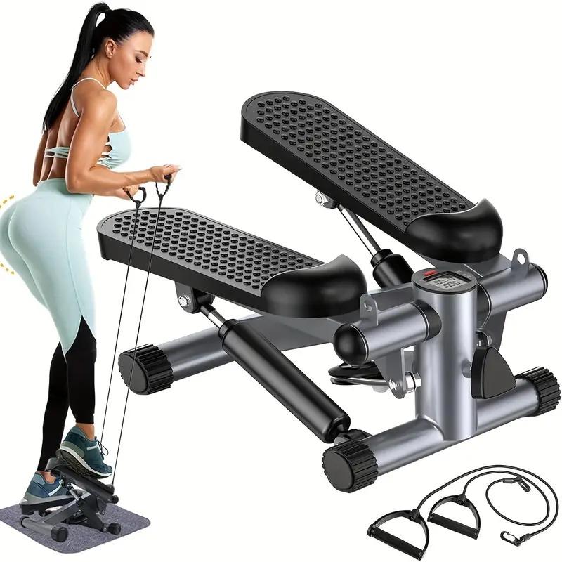 Compact Hydraulic Mini Stair Stepper with Resistance Bands, Full Body Workout, 330lbs Capacity, LCD Monitor, Ideal for Weight Loss & Strength Training