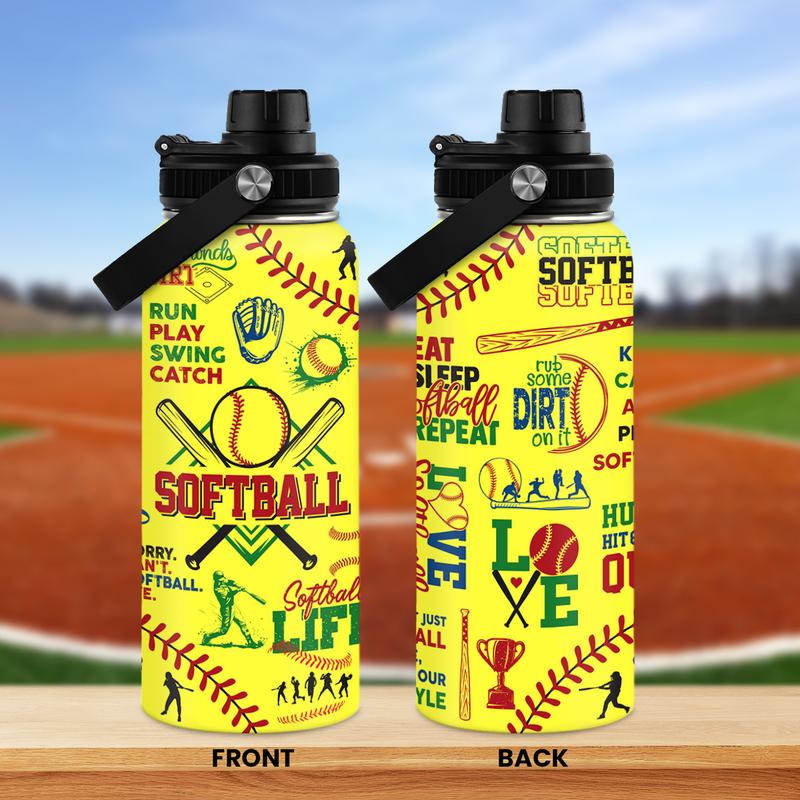 SANDJEST Softball Gift Water Bottle With Lid, 32oz Insulated Stainless Steel Sport Bottles - Gift for Softball Players Fan Coach