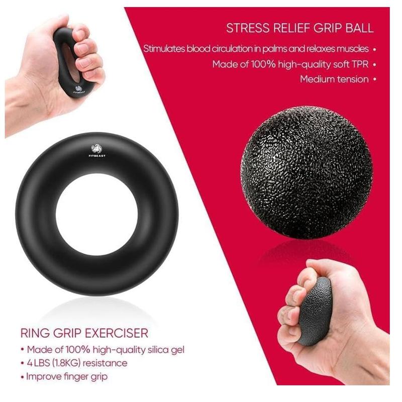 Hand Grip Strengthener Workout Kit, 5 Pack, Adjustable Resistance Grips and Stress Balls, Black