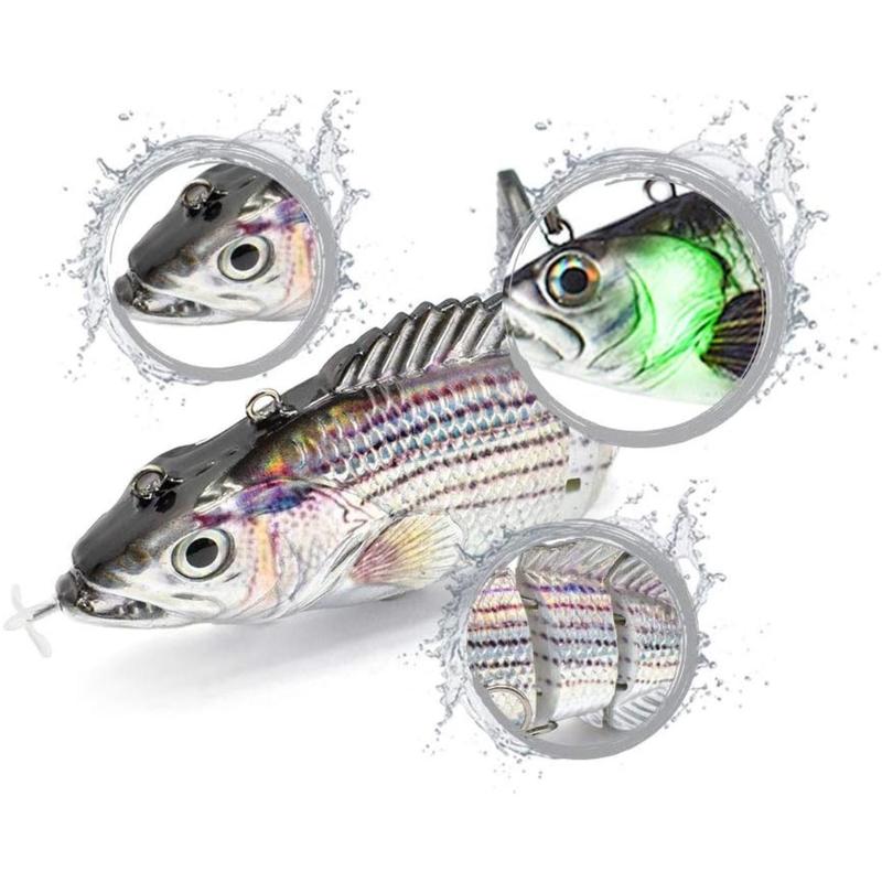 4-jointed Fishing Lure For Bass, USB Rechargeable LED Lighted Spiral Propeller Fishing Bait, Artificial Fishing Bait with Hook for Outdoor Sea & Freshwater Fishing, Segment Jointed Swimbait