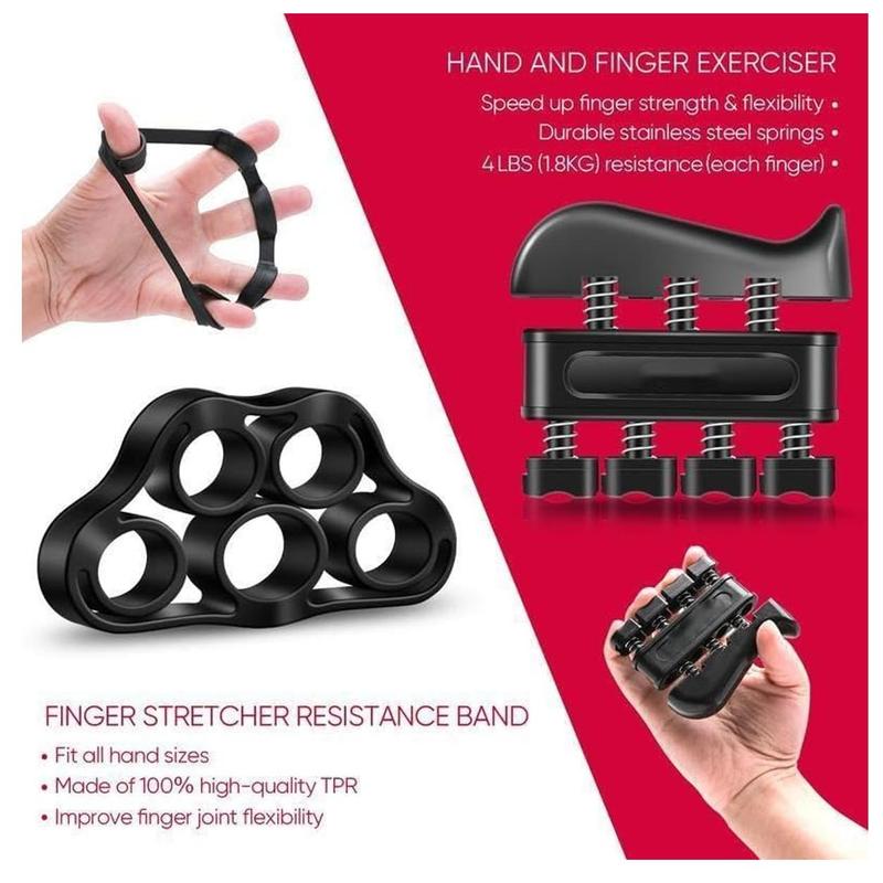 Hand Grip Strengthener Workout Kit, 5 Pack, Adjustable Resistance Grips and Stress Balls, Black