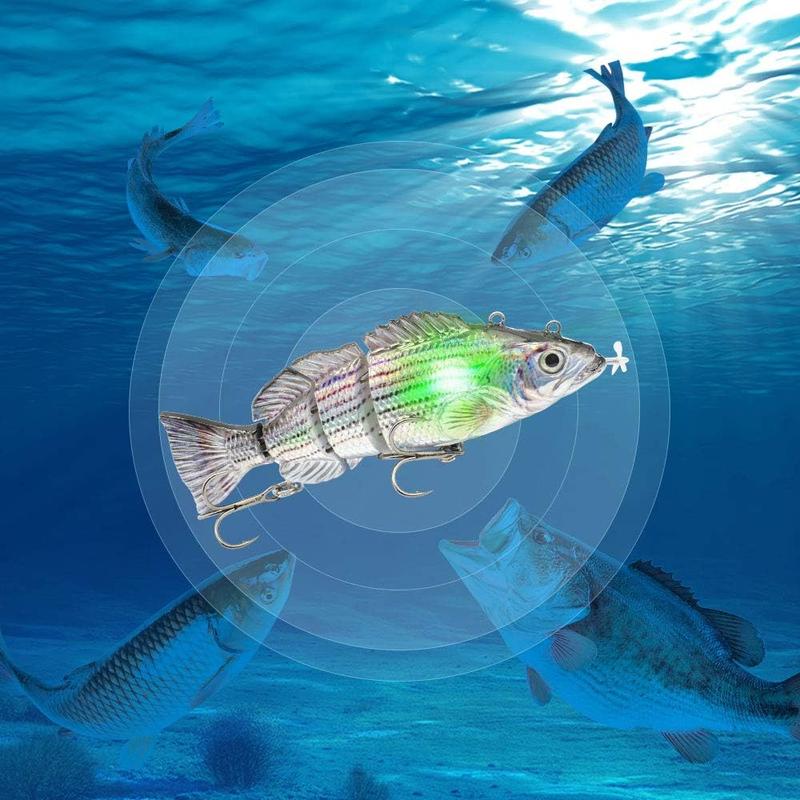 4-jointed Fishing Lure For Bass, USB Rechargeable LED Lighted Spiral Propeller Fishing Bait, Artificial Fishing Bait with Hook for Outdoor Sea & Freshwater Fishing, Segment Jointed Swimbait