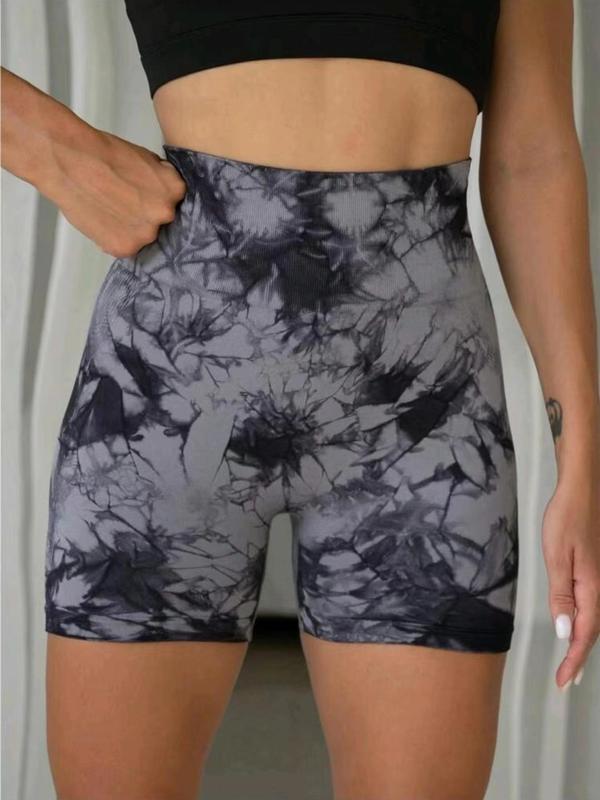 Women's Tie Dye Print High Waist Sports Shorts, High Stretch Seamless Comfy Breathable Skinny Shorts, Gym Shorts, Ladies Sportswear for Gym Yoga Workout