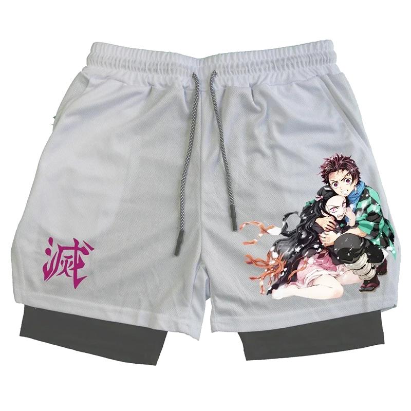 Men Shorts Anime Graphic Gym Shorts 2-in-1 Men Gym Shorts Summer Double Layer Sports Shorts with Inner Pocket Men Training Running Clothes Free shipping,Free delivery pocket cargo