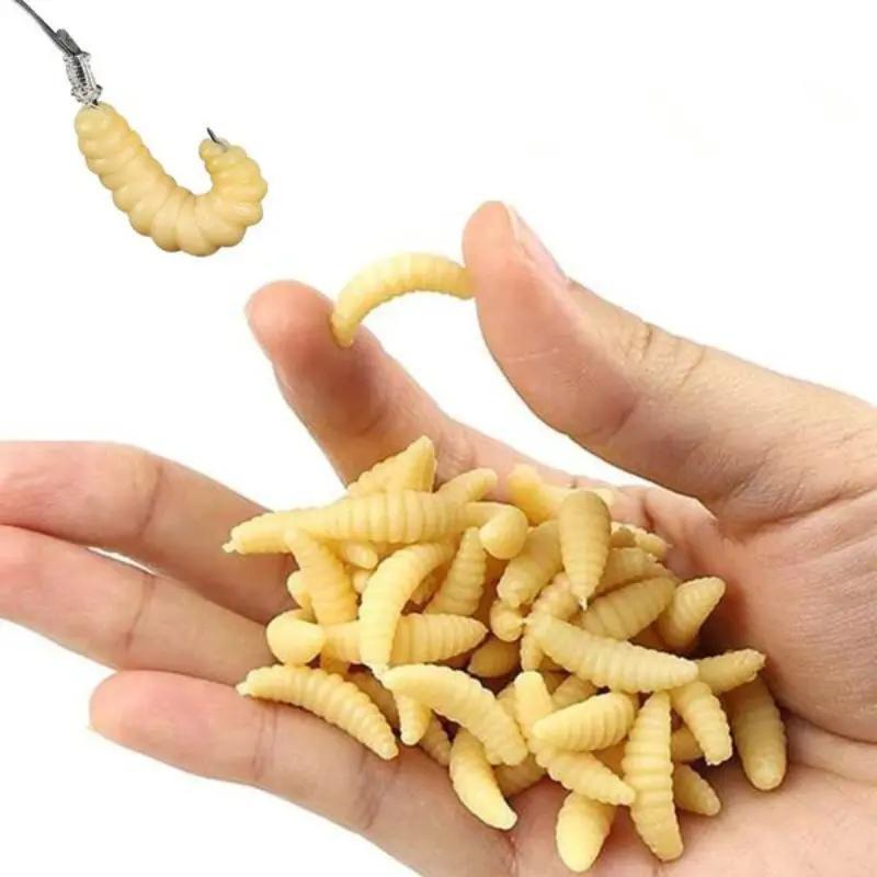 50pcs bag False Mealworm Baits, Maggot Soft Bionic Baits, Fishing Baits For Fresh Water & Sea Water, Christmas Gift