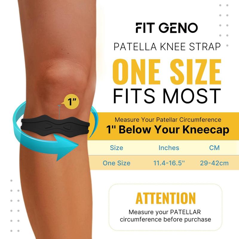 Fitgeno Knee Strap Patella Support: Knee Band for Patellar Tendon Pain Relief - Knee Brace for Tendonitis Jumpers Running Sports Basketball Men Women 2 Packs (Black)