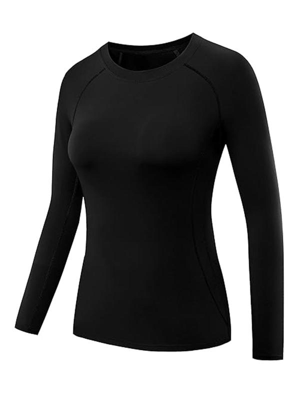 Women's Solid Raglan Sleeve Sports Tee, Quick Drying Breathable Long Sleeve Round Neck T-Shirt for Yoga Running Gym Training, Ladies Sportswear for All Seasons