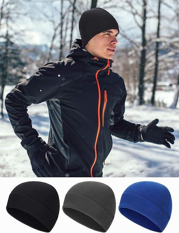 3 Pieces Winter Warm Skull Cap Soft Polar Fleece Beanie Hat Thick Windproof Watch Cap Skiing Outdoor Cap for Men Women